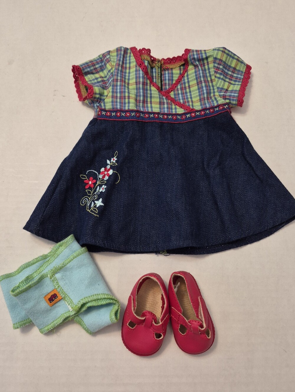 Retired American Girl Bitty Plaid & Denim Dress Meet Outfit
